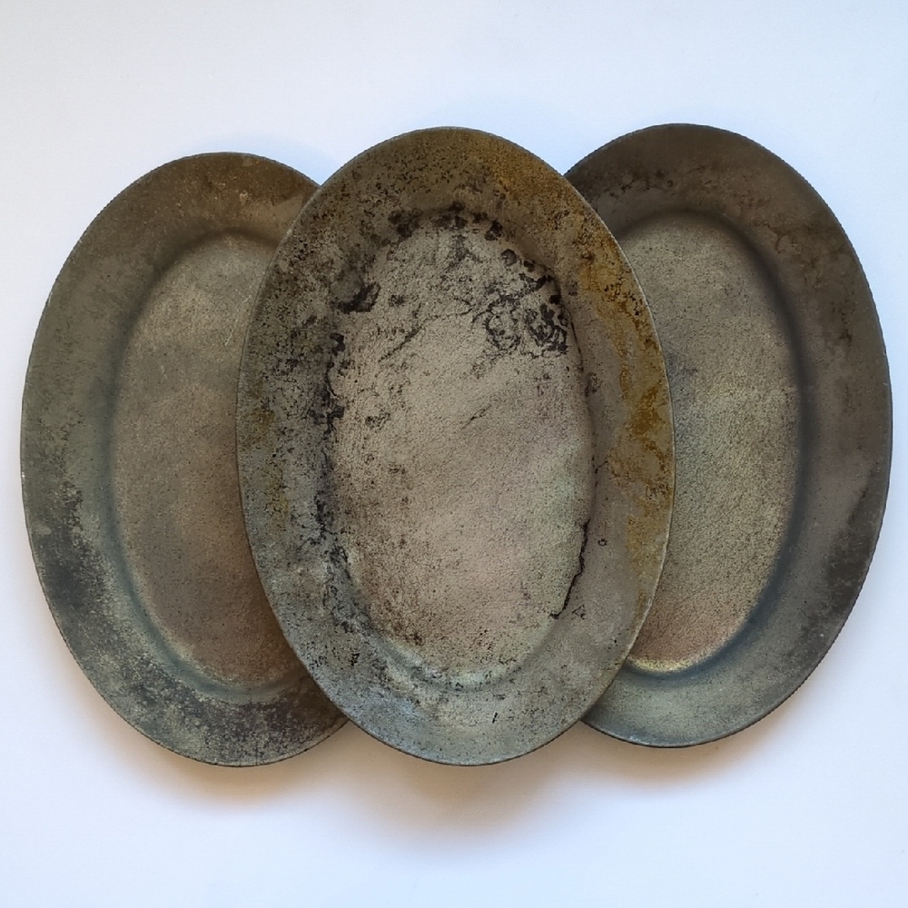 Vintage Burden‎ #1401 USA 12" X 8" Pewter Aluminum Oval Platter Plates EUC